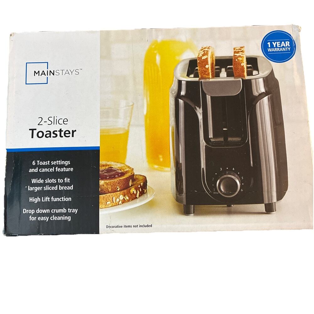 Mainstays Two Slice Toaster 6-Settings - Black NEW